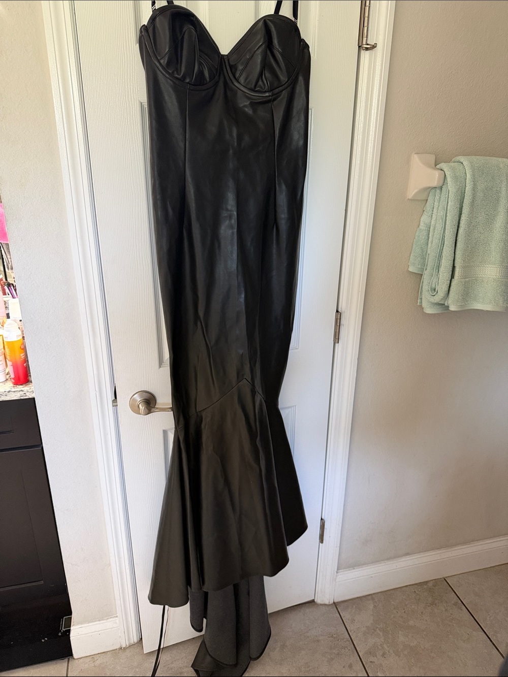 Black Faux Leather Mermaid Jumpsuit